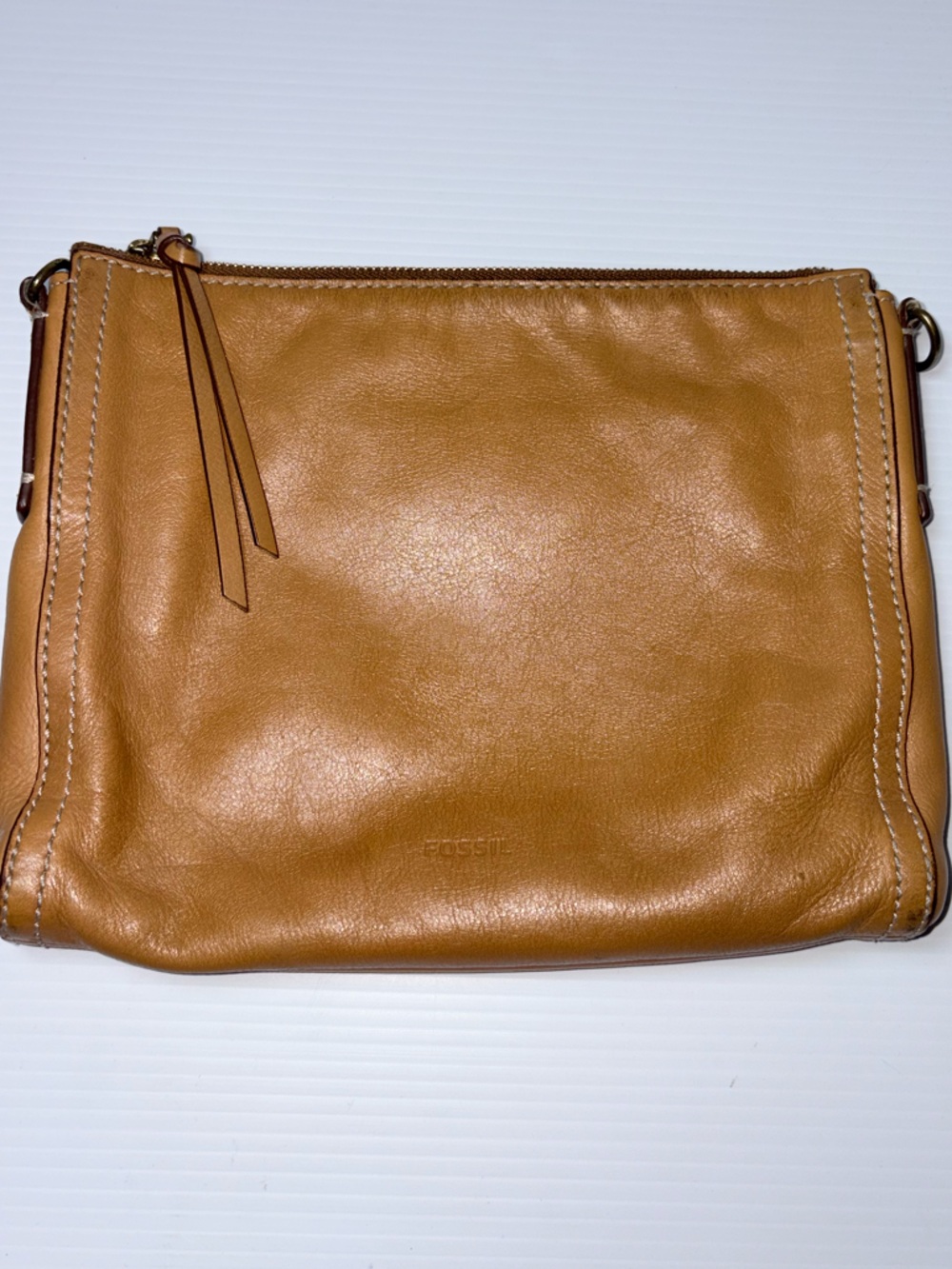 Fossil Tan Leather Crossbody Clutch